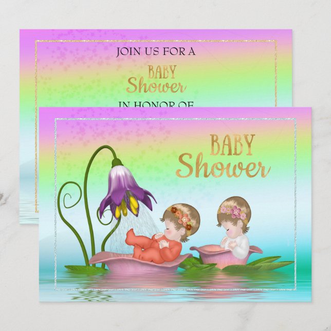 Farbenfrohe Regenbogen Lily Baby Dusche Einladung (Vorne/Hinten)