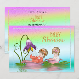 Farbenfrohe Regenbogen Lily Baby Dusche Einladung