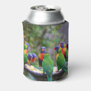 Farbenfrohe Regenbogen-Lorikeet-Papageien essen Dosenkühler