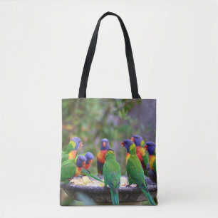 Farbenfrohe Regenbogen-Lorikeet-Papageien essen Tasche
