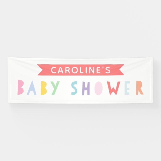 Farbenfrohe Regenbogen Modernes Babyduschbanner Banner (Horizontal)