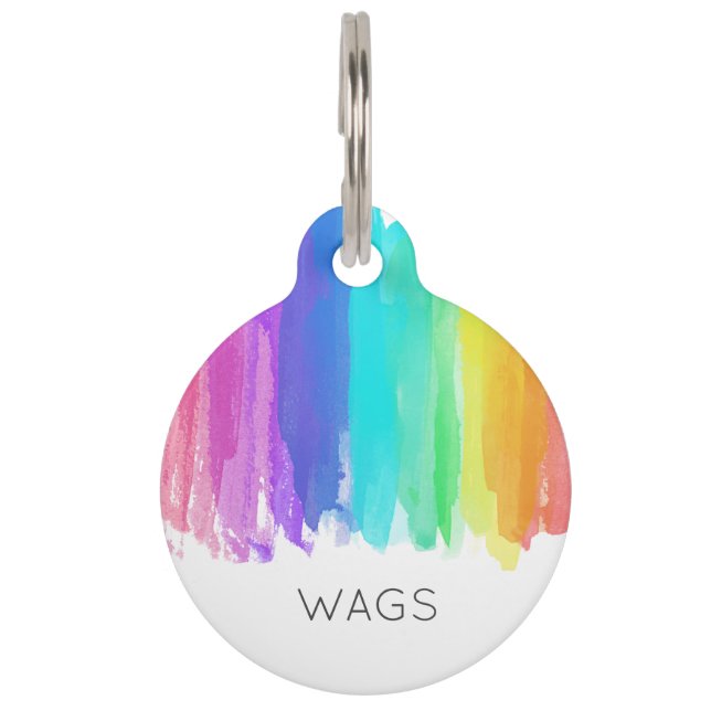 Farbenfrohe Regenbogen Pinselstriche Art Hausname  Haustiermarke (Vorderseite)