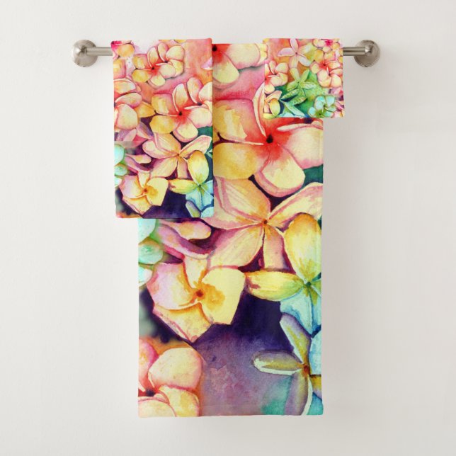 Farbenfrohe Regenbogen Plumeria Hawaii Badetuch Se Badhandtuch Set (Insitu)