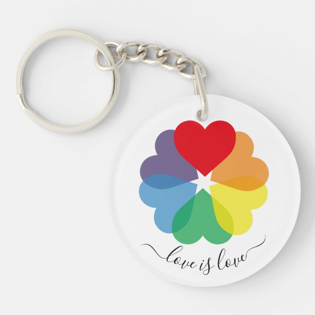 Farbenfrohe Regenbogen-Pride-Herzen Schlüsselanhänger (Vorderseite)