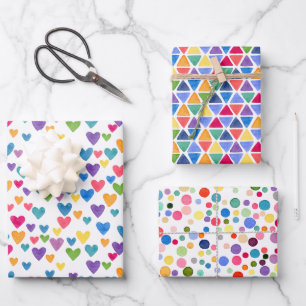 Farbenfrohe Regenbogen Punkte Abstraktes Dreieck H Geschenkpapier Set