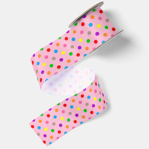 Farbenfrohe Regenbogen-Punkte Rosa Satinband