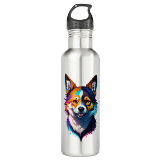 farbenfrohe Regenbogen-realistisches Corgi-Hunddes Edelstahlflasche