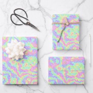 Farbenfrohe Regenbogen-Säure-Trip-Marmor Geschenkpapier Set