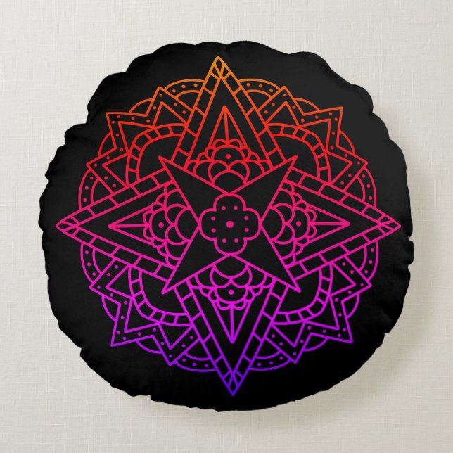 Farbenfrohe Regenbogen Simple Mandala Rundes Kissen (Vorderseite)