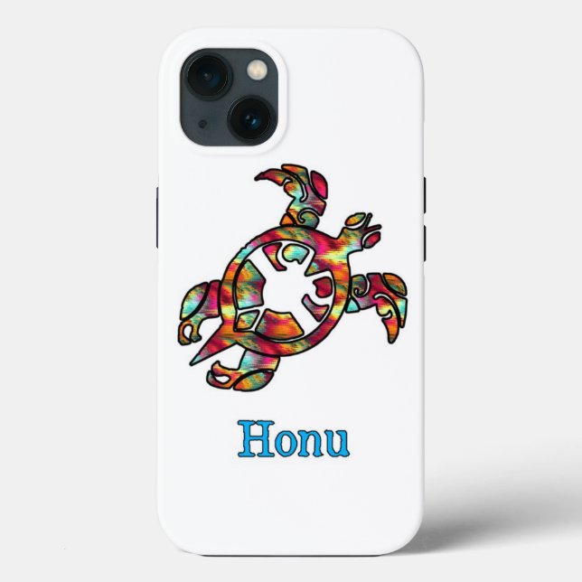 Farbenfrohe Regenbogen-Stamm Hawaiian Sea Turtle Case-Mate iPhone Hülle (Rückseite)