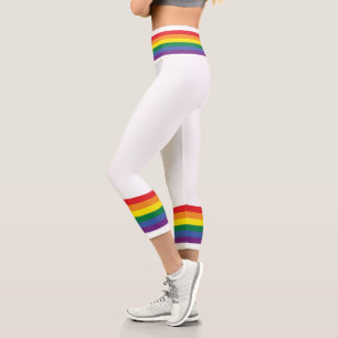 Farbenfrohe Regenbogen-Streifen Capri Leggings