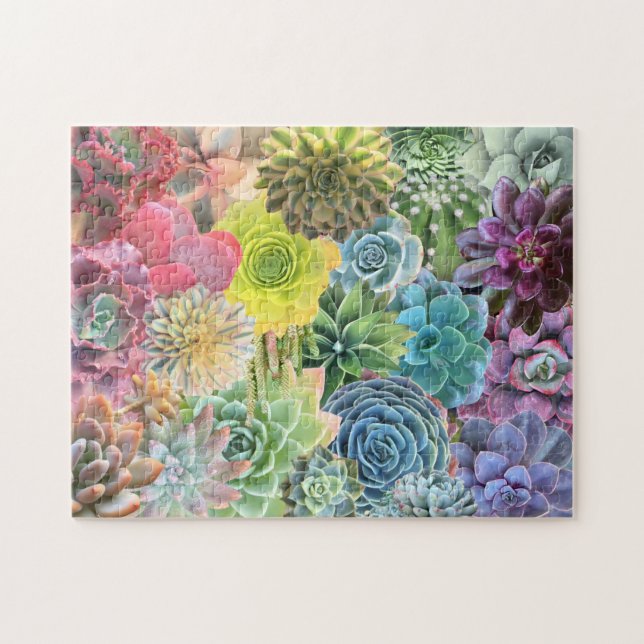 Farbenfrohe Regenbogen Sukkulentes Puzzle (Horizontal)