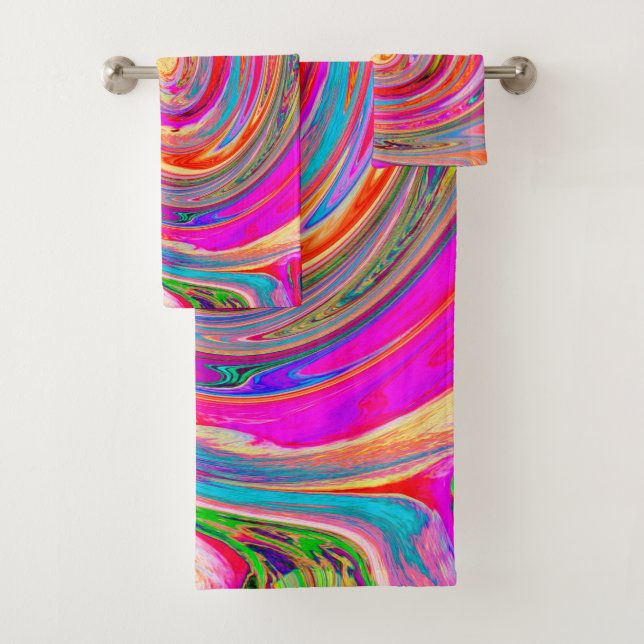 Farbenfrohe Regenbogen-Swirl Retro-Design Badhandtuch Set (Insitu)