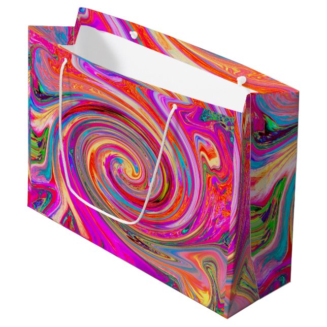 Farbenfrohe Regenbogen-Swirl Retro-Design Große Geschenktüte (Vorderseite Schrägansicht)
