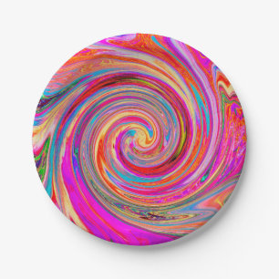 Farbenfrohe Regenbogen-Swirl Retro-Design Pappteller
