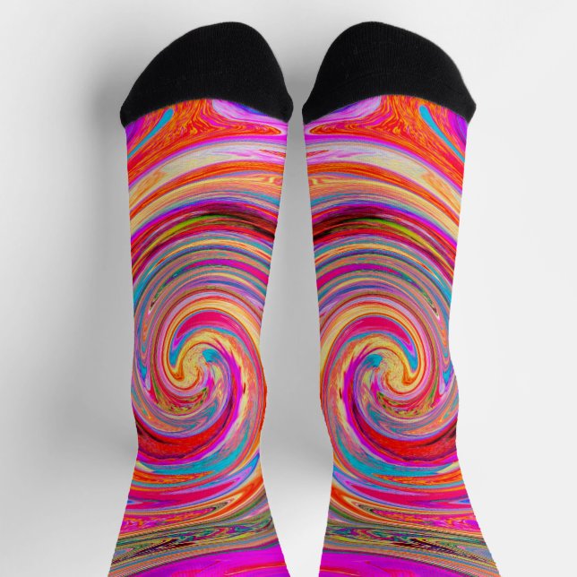 Farbenfrohe Regenbogen-Swirl Retro-Design Socken (Oben)