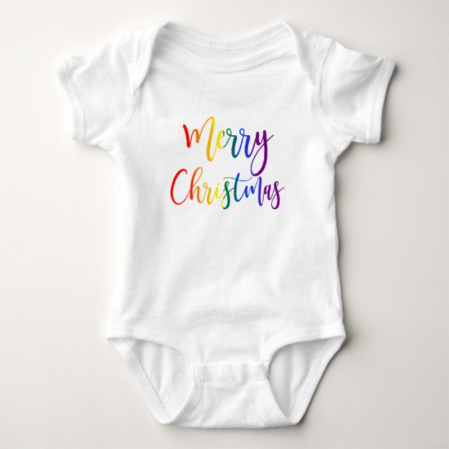 Farbenfrohe Regenbogen Text LGBTQ Gay Pride Weihna Baby Strampler (Vorderseite)