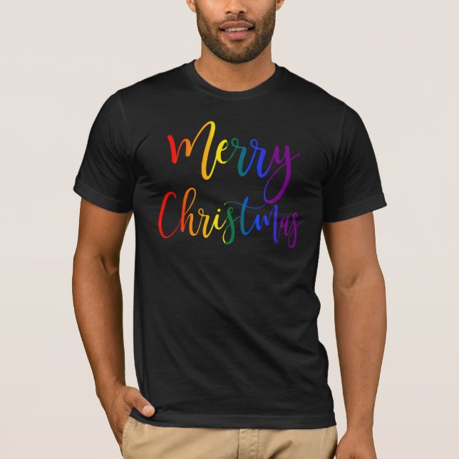 Farbenfrohe Regenbogen Text LGBTQ Gay Pride Weihna T-Shirt (Vorderseite)