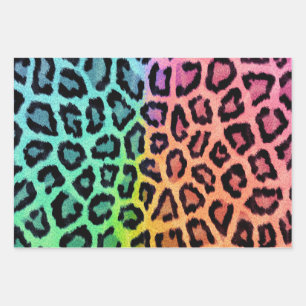 Farbenfrohe Regenbogen Tinte Leopard Druckpunkte W Geschenkpapier Set