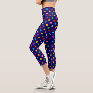 Farbenfrohe Regenbogen-Tupfen Blau Capri Leggings