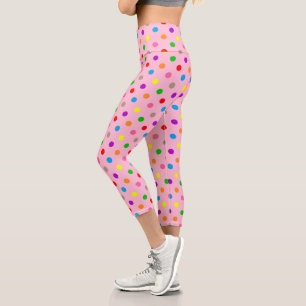 Farbenfrohe Regenbogen-Tupfen Rosa Capri Leggings