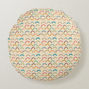 Farbenfrohe Regenbogen- und Diamantenmuster Rundes Kissen