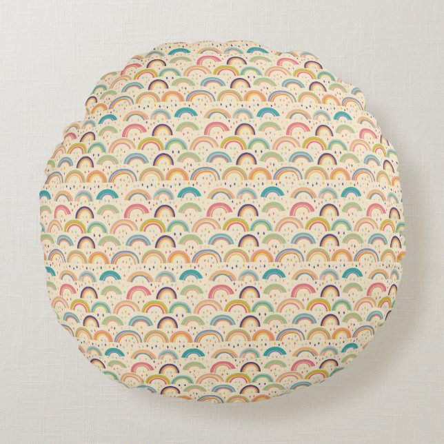 Farbenfrohe Regenbogen- und Diamantenmuster Rundes Kissen (Vorderseite)