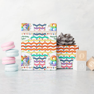 Farbenfrohe Regenbogen und Einhorn 8. Geburtstagsp Geschenkpapier