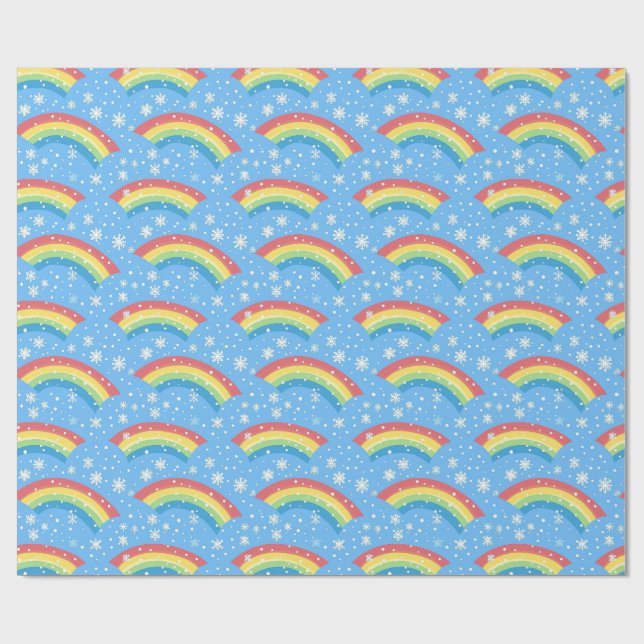 Farbenfrohe Regenbogen- und Schneeflockenmuster Geschenkpapier (Flach)