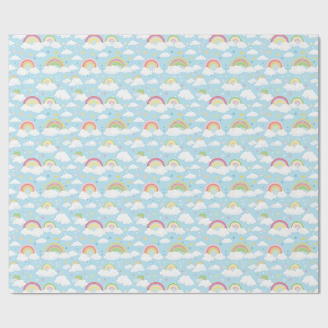 Farbenfrohe Regenbogen und Wolken Geschenkpapier (Flach)
