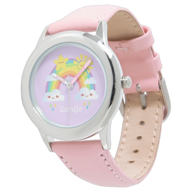 Farbenfrohe Regenbogenästhetik Armbanduhr (Schrägansicht)