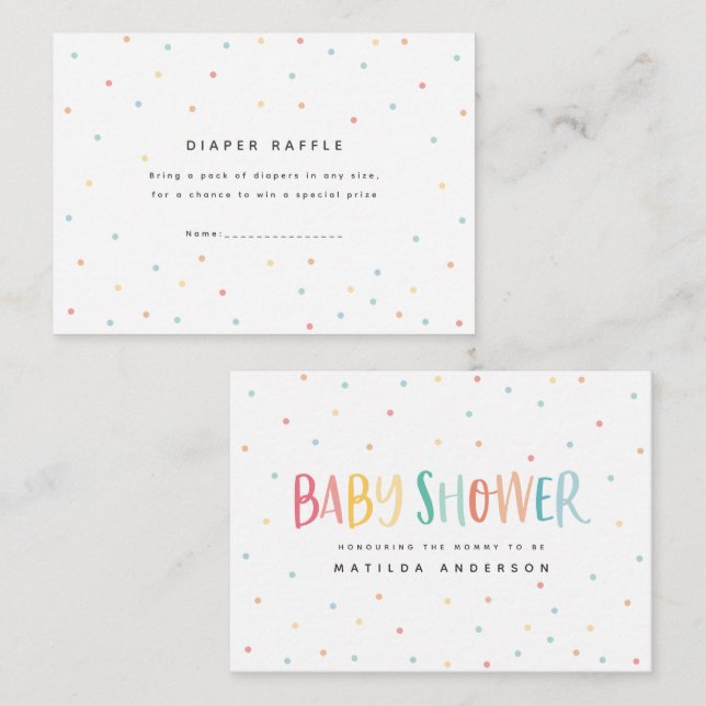 farbenfrohe Regenbogenbaby Dusche Windel Gewinnspi Mitteilungskarte (Vorne/Hinten)
