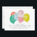 Farbenfrohe Regenbogenballons Geburtstagsparty ein<br><div class="desc">Diese moderne und helle Geburtstagsfeier lädt mit handgeschriebenen Schriftzügen über farbenfrohe Ballons mit texturierter Wirkung zum Verweilen ein. Kommt mit einem passenden Streifen-Muster auf der Rückseite. Personalisieren Sie Ihre Ereignisdetails mithilfe der bereitgestellten Textvorlagenfelder.</div>