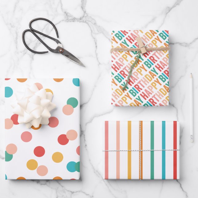 Farbenfrohe Regenbogenbär Geburtstag Geschenkpapier Set (Vorderseite)