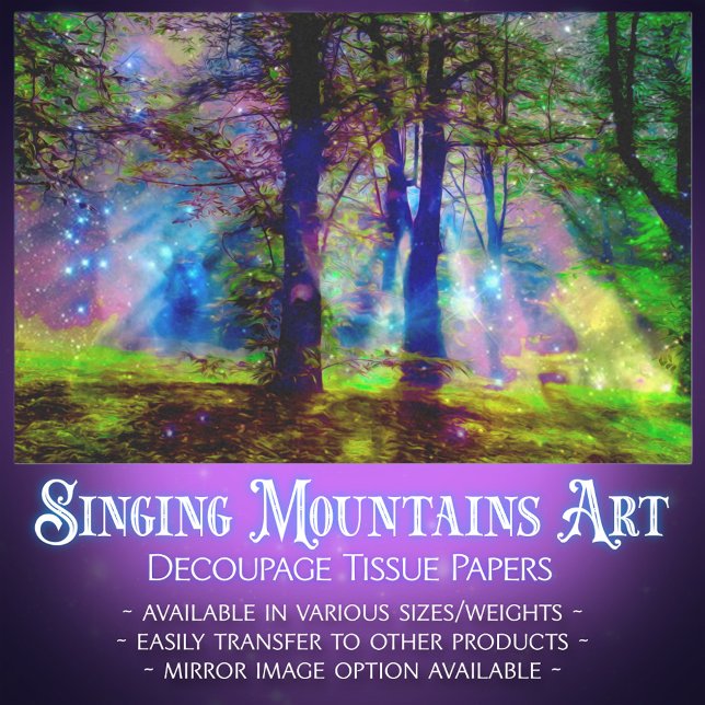 Farbenfrohe Regenbogenbäume magischer Wald Dekoupa Seidenpapier (Von Creator hochgeladen)