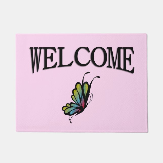 Farbenfrohe Regenbogenbutterfly Pink Fußmatte (Vorderseite)