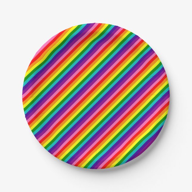 Farbenfrohe Regenbogenfarben Streifen Muster LGBT  Pappteller (Vorderseite)