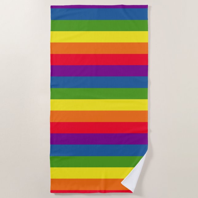 Farbenfrohe Regenbogenfarben Streifen Strandtuch (Vorderseite)