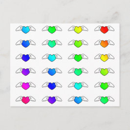 Farbenfrohe Regenbogenfliegen Herz-Liebe Herz Postkarte