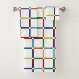 Farbenfrohe Regenbogengitter mit negativem Raum Badhandtuch Set