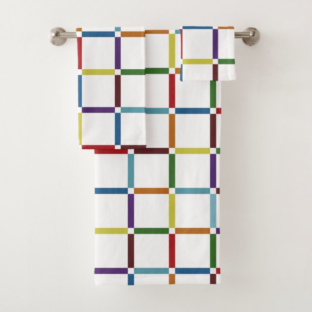 Farbenfrohe Regenbogengitter mit negativem Raum Badhandtuch Set (Insitu)