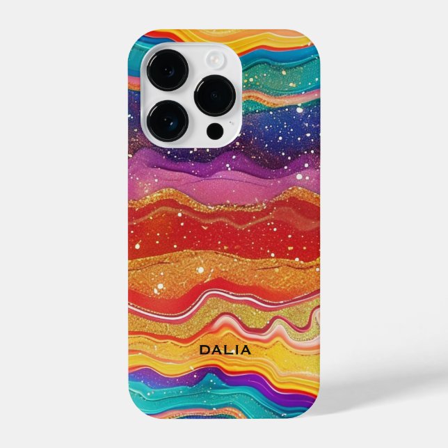 Farbenfrohe Regenbogengliteratur iPhone 14 Pro Hülle (Rückseite)