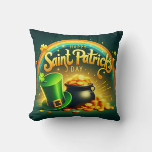 Farbenfrohe Regenbogengold St. Patrick's Day Kissen