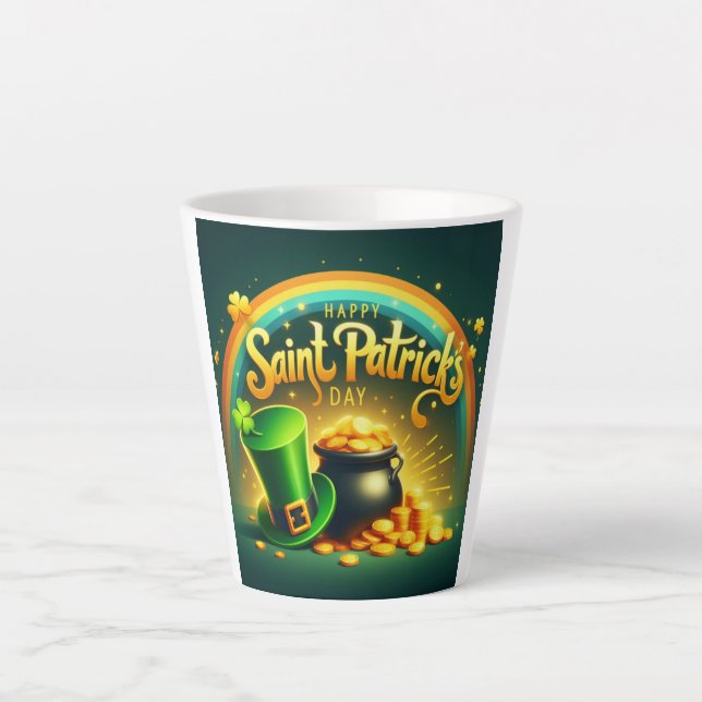 Farbenfrohe Regenbogengold St. Patrick's Day Milchtasse (Vorderseite)