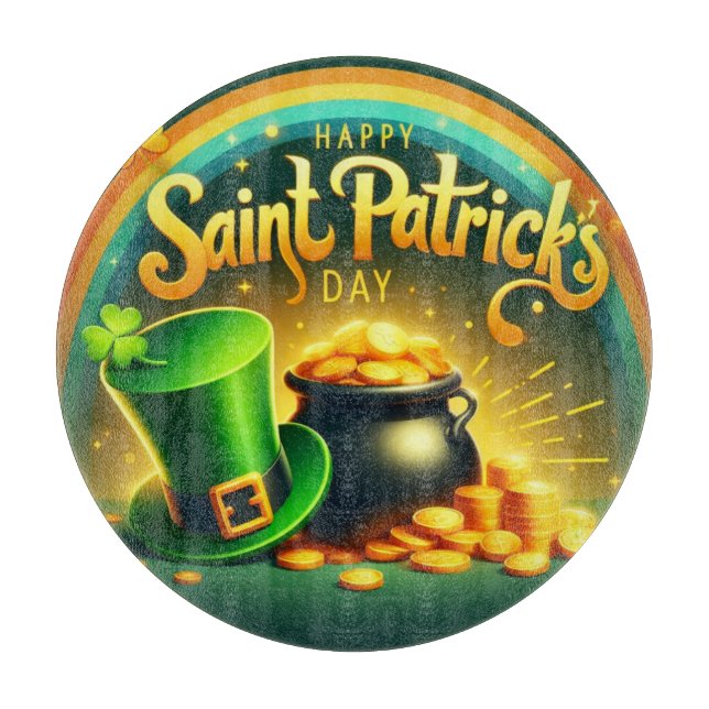Farbenfrohe Regenbogengold St. Patrick's Day Schneidebrett (Vorderseite)