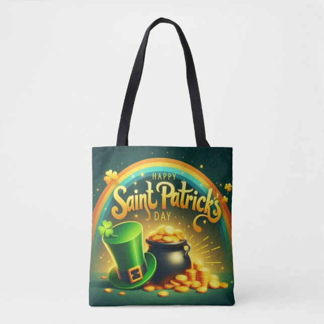 Farbenfrohe Regenbogengold St. Patrick's Day Tasche (Vorderseite)