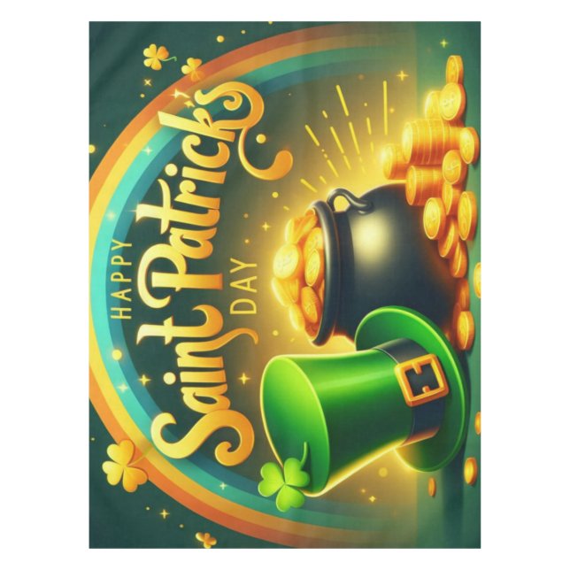 Farbenfrohe Regenbogengold St. Patrick's Day Tischdecke (Vorderseite)