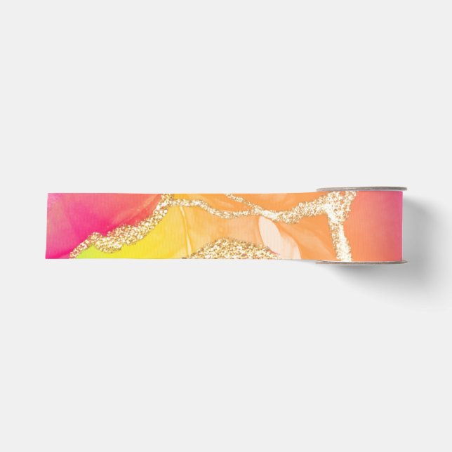 Farbenfrohe Regenbogenhalterung Pink und Orange un Ripsband (Vorderseite)