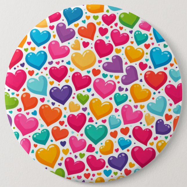 Farbenfrohe Regenbogenherzen Valentines Button (Vorderseite)