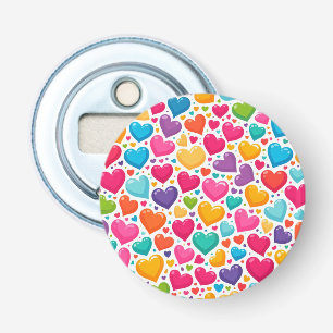 Farbenfrohe Regenbogenherzen Valentines Flaschenöffner
